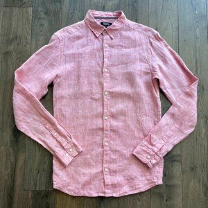 Galeries Lafayette Men's 100% French Linen Button-Up Shirt Pink Size S Unisex